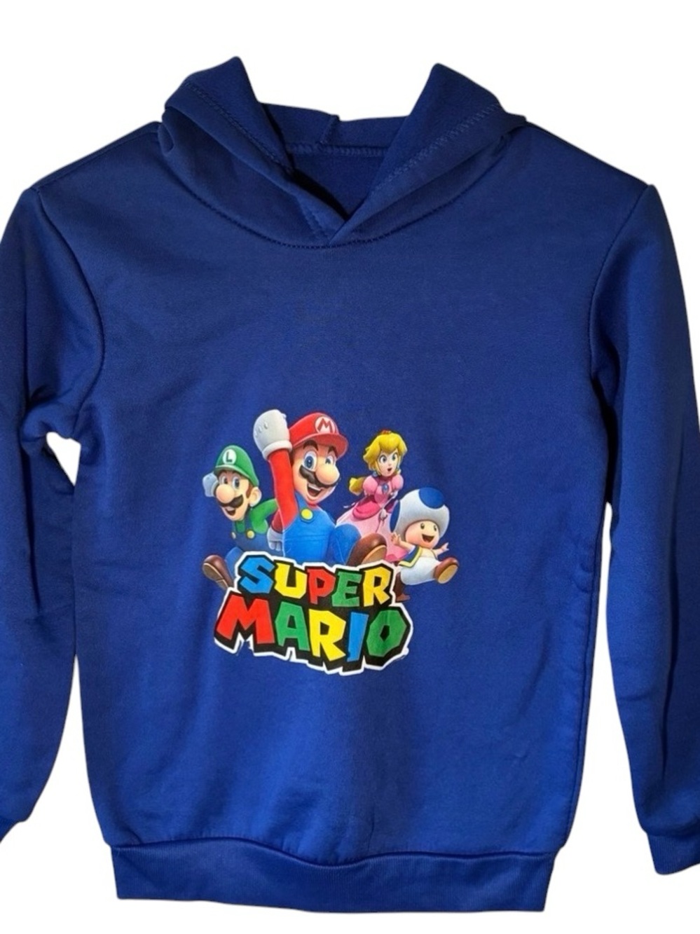 Super Mario Youth Blue Pullover Hoodie Fleece Lined Nintendo Mario Luigi Peach T